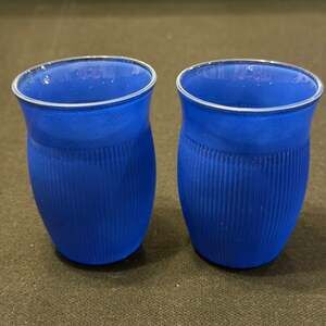 2 Vintage Hazel-Atlas Cobalt Blue Fine Rib 5 Oz Flat Juice Tumblers Glasses